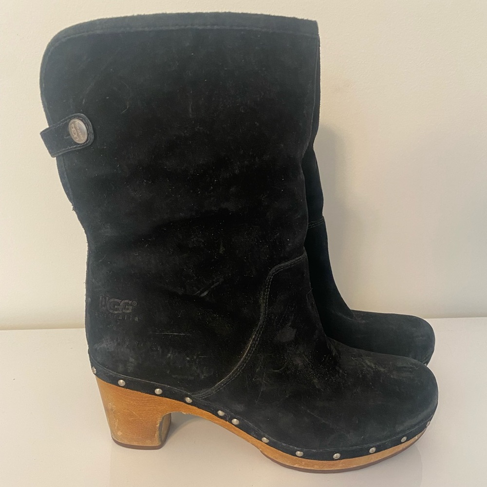 Black UGG heeled midi boots 7
